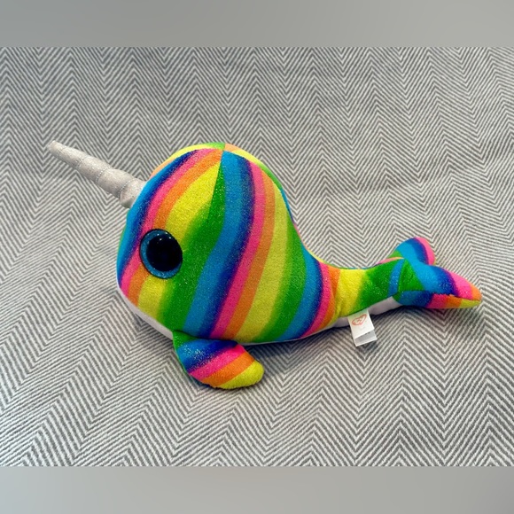 Ty Nori 2018 Narwhal Unicorn Whale Rainbow Plush Stuffed Animal 13" Narwhal Book - Picture 7 of 10